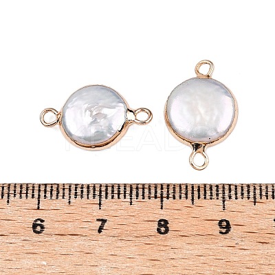 Electroplated Natural Keshi Pearl Flat Round Connector Charms LS-PEAR-S018-02C-03-1