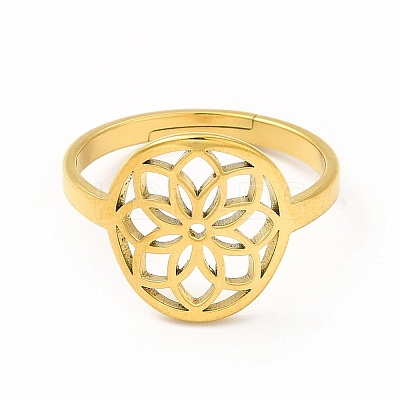 Ion Plating(IP) 304 Stainless Steel Flower Adjustable Ring for Women LS-RJEW-B027-19G-1