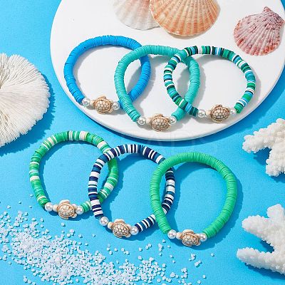 12Pcs 12 Style Synthetic Turquoise Tortoise Stretch Bracelets Set BJEW-JB10097-1