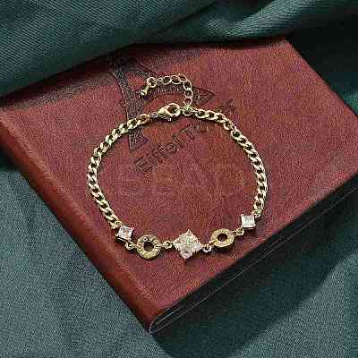 Brass Micro Pave Clear Cubic Zirconia Link Bracelets BJEW-U020-21G-1