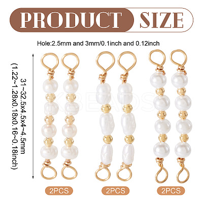 6Pcs 3 Styles Natural Cultured Freshwater Pearl Beaded Connector Charms PALLOY-TA00269-1