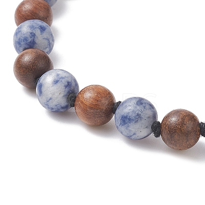 Natural Blue Spot Jasper & Wood Buddhist Necklace NJEW-JN04306-1