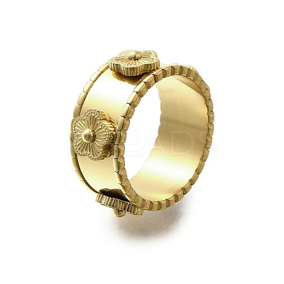 304 Stainless Steel Flower Wide Finger Rings for Women RJEW-A060-02G-1