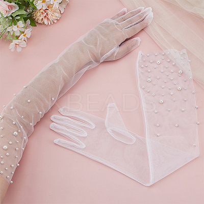 1 Pair Tulle Long Gloves for Wedding Bride Supplies AJEW-ME0001-73-1