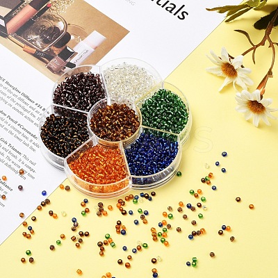 7 Colors Glass Round Seed Beads SEED-YW0001-24B-02-1