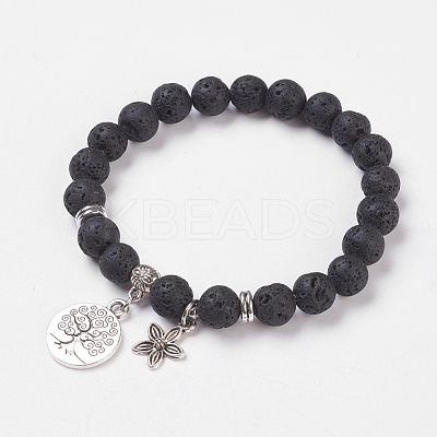 Natural Lava Rock Stretch Bracelets BJEW-JB03772-01-1