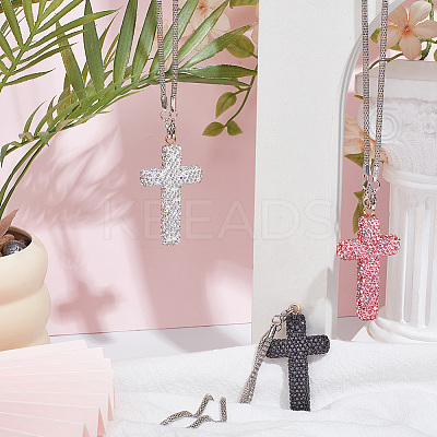 Polymer Clay Rhinestone Cross Pendant Alloy Chain Necklaces NJEW-CN0001-16C-1