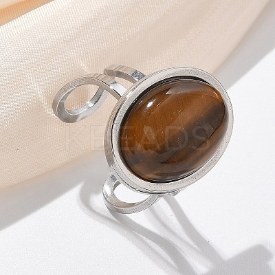 Oval Natural Tiger Eye Finger Rings RJEW-M062-02P-02-1