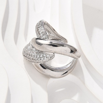Brass Micro Pave Cubic Zirconia Cuff Finger Rings RJEW-C120-26P-1