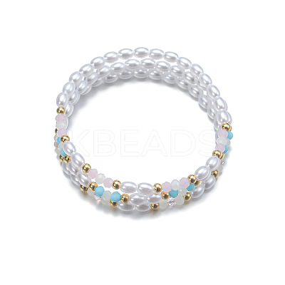 3Pcs Resin Pearl Faceted Round & Rice Beaded Stretch Anklet Sets FS-WG2E78A-01-1