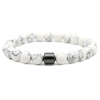 Natural Howlite Bead Stretch Bracelets for Women EQ9496-3-1