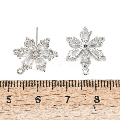 Flower Brass Micro Pave Clear Cubic Zirconia Stud Earring Findings KK-F921-09P-1