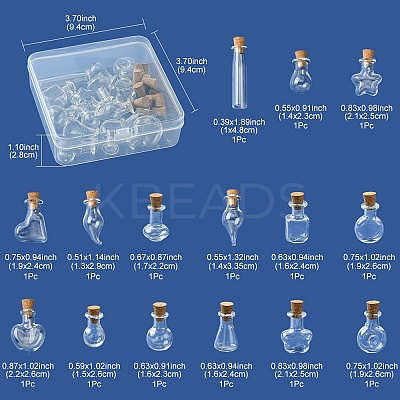15Pcs 15 Styles Mini High Borosilicate Glass Bottle Bead Containers BOTT-YW0001-01-1