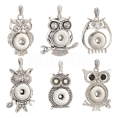 6Pcs 6 Style Alloy Rhinestone Hang Snap Base Pendants FIND-NB0003-51-1