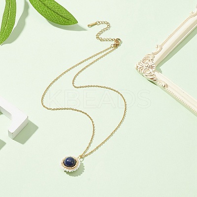 Natural Lapis Lazuli(Dyed) & Seed Flower Pendant Necklace NJEW-MZ00019-01-1