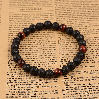 Natural Lava Rock Beaded Stretch Bracelets BJEW-F188-23-1