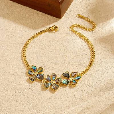 Natural Abalone Shell 304 Stainless Steel 3 Flower Link Bracelets for Women WGFB39D-01-1