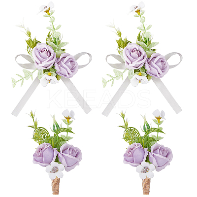 4Pcs 2 Style Artificial Sunflower Wrist Corsage & Brooch AJEW-HY0001-34B-1
