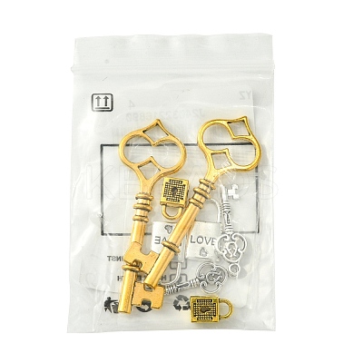 8Pcs 4 Styles Tibetan Style Alloy Skeleton Key Lock Pendants FIND-FS0002-11-1