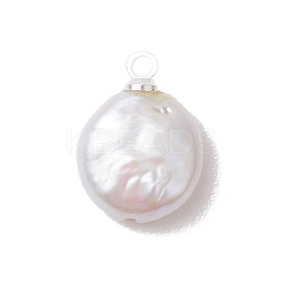 Natural Keshi Pearl Flat Round Charms PALLOY-JF05077-02-1