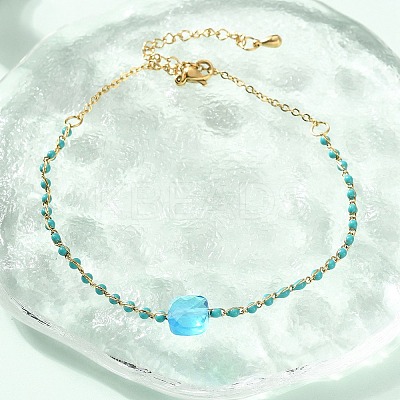 304 Stainless Steel Glass Beads Link Chain Bracelets BJEW-A036-14G-01-1