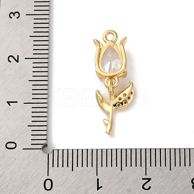 Ion Plating(IP) Brass Micro Pave Cubic Zirconia Tulip Pendants KK-U042-02G-01-1