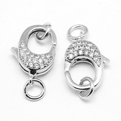 Brass Micro Pave Grade AAA Cubic Zirconia Lobster Claw Clasps ZIRC-P029-09P-NR-1