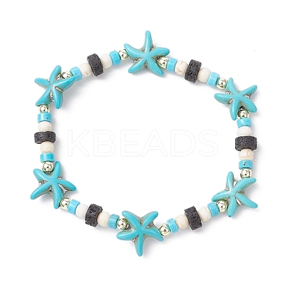 Synthetic Turquoise & Natural Lava Rock Beads Stretch Bracelets for Men Women BJEW-JB11988-03-1