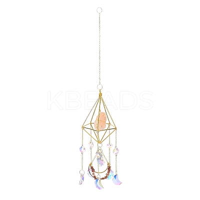 Iron & Natural Rose Quartz Hanging Suncatchers HJEW-F024-02A-1