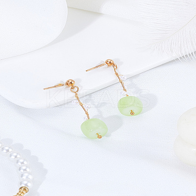 1 Pair Column Alloy & Natural Jade & Plastic Pearl Stud Dangle Earrings EJEW-LP0007-082-1