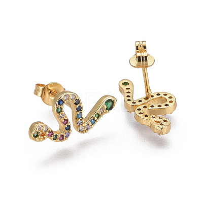 Brass Micro Pave Cubic Zirconia Stud Crawler Earrings EJEW-F201-11G-1