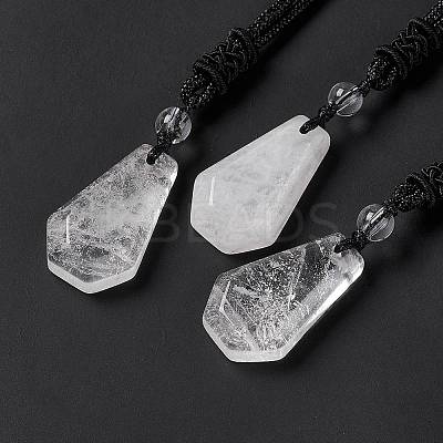 Natural Quartz Crystal Hexagon Pendant Necklace with Nylon Cord NJEW-G094-A07-1