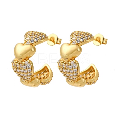Brass Micro Pave Clear Cubic Zirconia Stud Earrings EJEW-D322-07G-01-1
