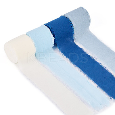 4 Rolls 4 Colors Frayed Polyester Ribbon OCOR-TA0002-87C-1