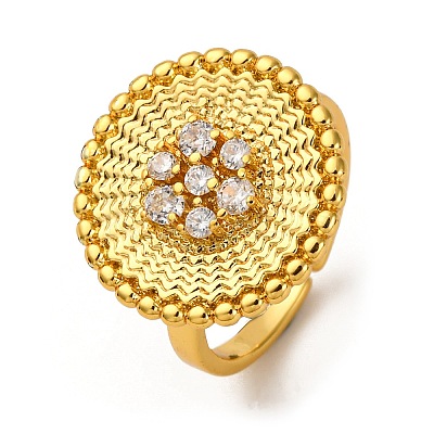 Brass Micro Pave Cubic Zirconia Cuff Rings RJEW-D323-05G-1