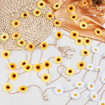 2Pcs 2 Colors Cloth Sunflower Hippie Headband Floral Crown OHAR-CP0001-15-1