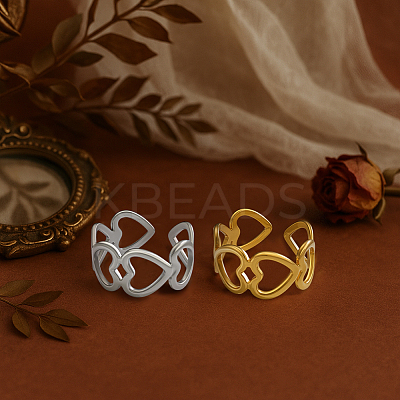 2 Colors 304 Stainless Steel Adjustable Cuff Rings for Women RJEW-HY0001-31C-1