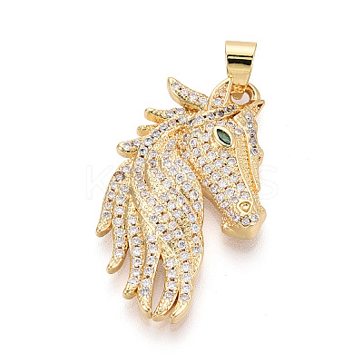 Brass Micro Pave Clear Cubic Zirconia Pendants KK-T080-04G-1