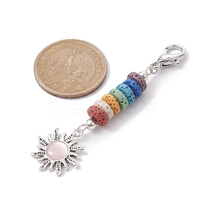 Sun Alloy & Cat Eye Pendant Decoration HJEW-JM01593-04-1