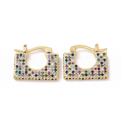 Cubic Zirconia Rectangle Hoop Earrings EJEW-C008-12G-02-1