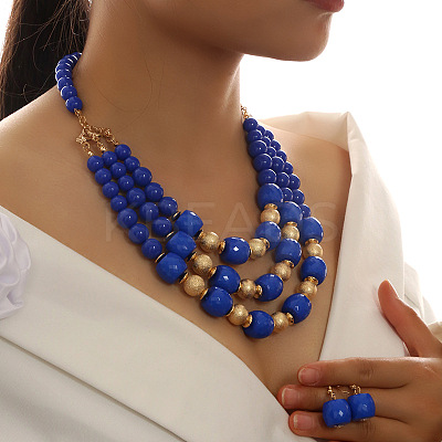 Alloy with Acrylic Barrel Beaded Multilayer Necklaces & Dangle Earrings Sets WG533CF-01-1