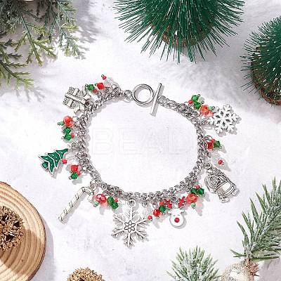 Christmas Series Alloy Enamel Charm Bracelets BJEW-TA00662-1