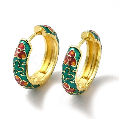 Flower Enamel Hoop Earrings EJEW-H091-04G-1