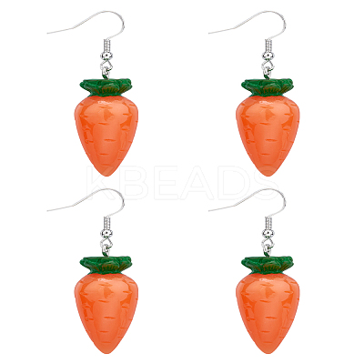 2 Pairs Carrot Alloy Resin Dangle Earrings for Women EJEW-LP0001-54-1