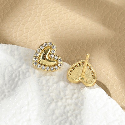 Brass Micro Pave Clear Cubic Zirconia Stud Earrings EJEW-R016-26G-05-1