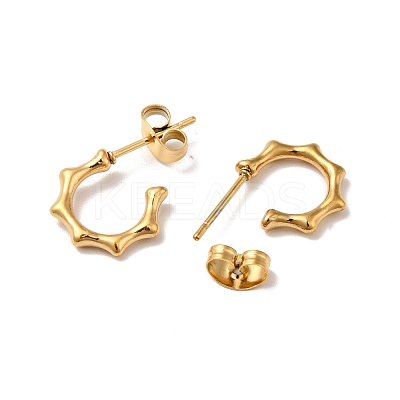 Ion Plating(IP) Bamboo Joint Ring 304 Stainless Steel Stud Earrings EJEW-A081-21G-1