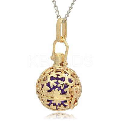Golden Tone Brass Hollow Round Cage Pendants KK-J232-01G-1