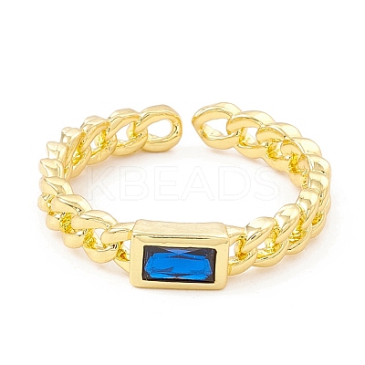 Cubic Zirconia Rectangle Open Cuff Ring RJEW-I083-02G-01-1