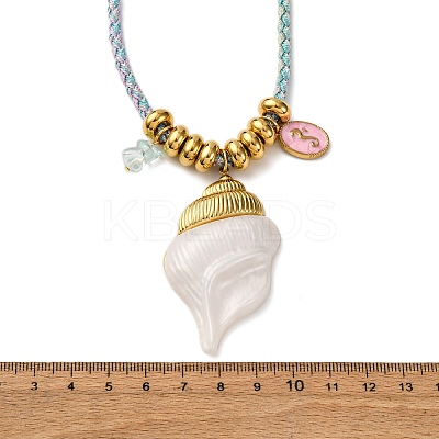 304 Stainless Steel Enamel & Natural Shell Pendant Cord Necklaces NJEW-L465-09G-02-1