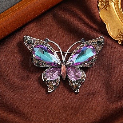 Butterfly Alloy Rhinestone Brooches PW-WGAAA09-01-1